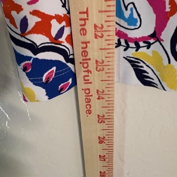 J.McLaughlin Shirt Womens Medium Multicolor Ruffle V Neck 3/4 Sleeve Stretch - Picture 7 of 7